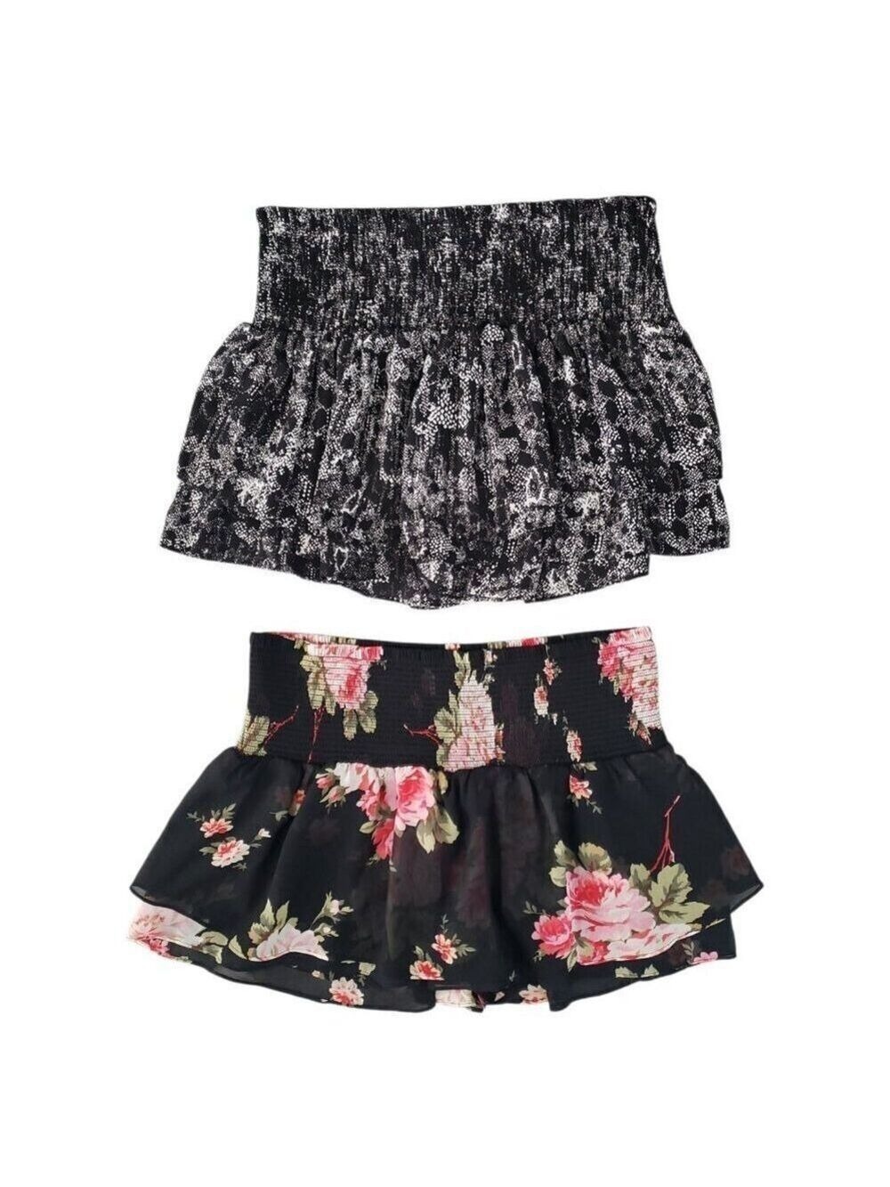 Express Floral & Snakeskin Print Smocked Mini Skirt Set | Size Large